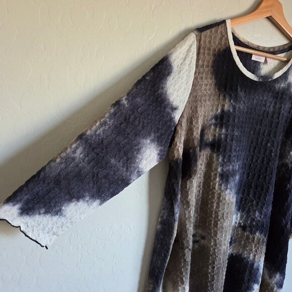 LOGO by Lori Goldstein Textured Tie Dye Tunic Top Black/Multi 3/4 Sleeve 2X NWOT - Picture 5 of 10